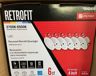 #ad 6 Pack Utilitech Retrofit Kit White 4 in 650 Lumen Switchable White Round LED