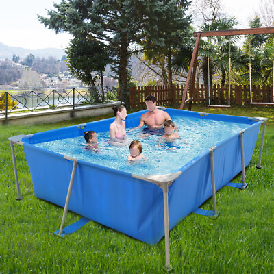 #ad Metal Rectangular Frame Swimming Pool Portable Above Ground Easy Set Pool Family