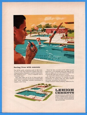 #ad 1960 Portland Cement Saving Lives Concrete Swimming Pool Lifeguard Dive Print Ad