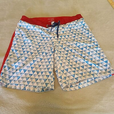 #ad Old Navy Mens Adult Lrg Red White Blue Geometric Print Swimming Trunks Swimwear