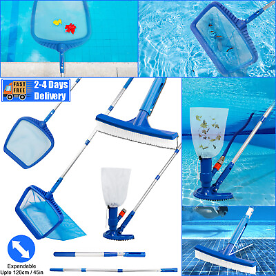 #ad Flat Deep Leaf Net Swimming Pool Skimmer Rake Mesh Suction Vacuum Cleaning Pole