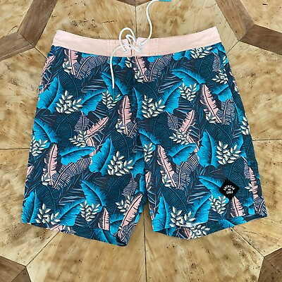 #ad American Eagle Swim Trunks Men#x27;s M Blue Hawaiian Pockets Board Drawstring*
