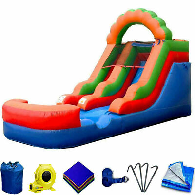 #ad Pogo 12#x27; Tall Inflatable Water Slide Commercial Pool Slide Kids Jumper Rainbow