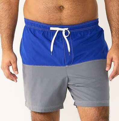 #ad Men#x27;s Big amp; Tall Swim Trunks Sonoma® Colorblock Shorts Blue and Gray L Tall