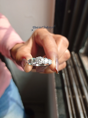 #ad Moissanite Five Stone Engagement Ring Solid 14K White Gold 1.50 CT Round VVSI