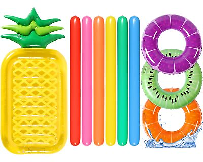 #ad 10 Piece Inflatable Pool Floats Set Includes 3 Swim Tubes Rings 6 Large Pool