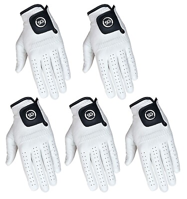 #ad SG Pack of 5 Men White Golf Gloves Cadet and Regular sizes 100% Cabretta Leather