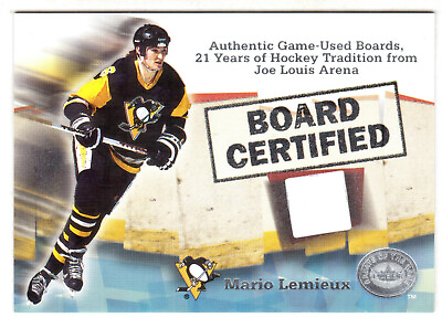 2001 02 FLEER GREATS OF THE GAME MARIO LEMIEUX BOARD CERTIFIED GAME USED BOARDS