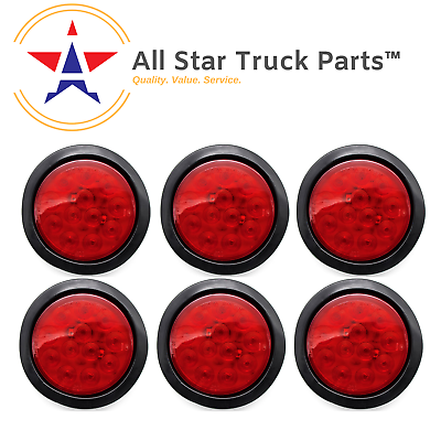 4quot; Inch Red 12 LED Round Stop Turn Tail Truck Light with Grommet amp; Wiring Qty 6