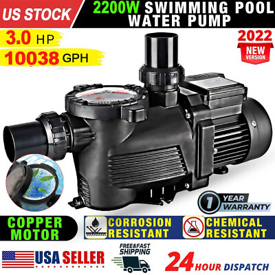 #ad 3HP Swimming Pool Pump Motor Above Ground 10038GPH 64FT Hmax w Strainer