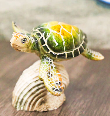 #ad #ad Marine Green Sea Turtle Swimming Over Partridge Tun Shell Spring Bobble Figurine