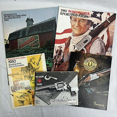 #ad Vtg Gun Firearm Catalog Lot John Wayne Browning Winchester Ruger Remington 80s