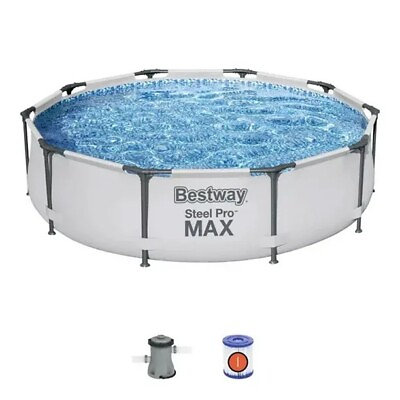#ad Round Above Ground Swimming Pool with Pump Metal Frame Outdoor Fun 10#x27;x30quot;