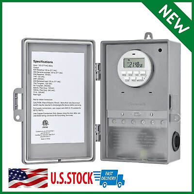 #ad HEAVY DUTY Digital Pool Pump Timer Box Programmable Outlet Switch Indoor Outdoor