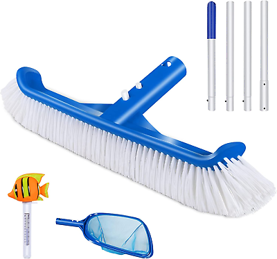 Pool Brush12 ” Pool Scrub Brush with Leaf Skimmer Net and ThermometerSwimming