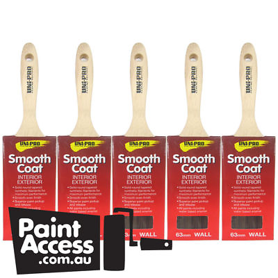 Paint Brushes Pack of 5 Uni Pro Smooth Coat Wall Brushes 63mm