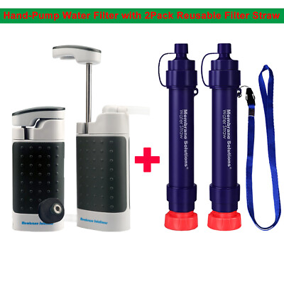 Water Purifier Pump Filtration System Portable Filter Straws F Survival Prepping