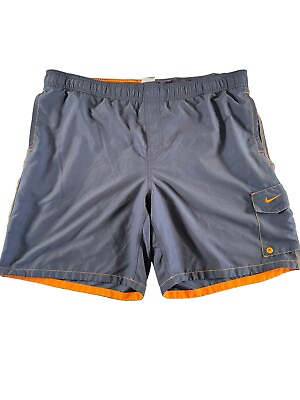 #ad Nike Men#x27;s Size XL Gray Orange Mesh Lined Swim Trunks 8quot; Inseam
