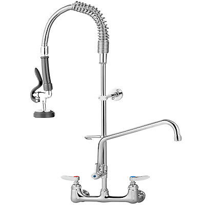 VEVOR Commercial Pre rinse Faucet Wall Mount Kitchen Sink Faucet 47quot; w Sprayer