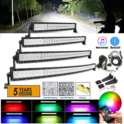 14quot; 52quot; 5D RGB Off road Led Work Light Bar Combo Color Change Strobe amp;Wiring Kit