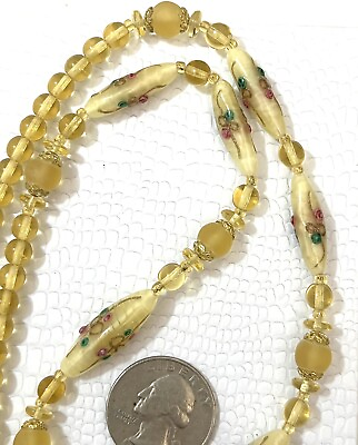 #ad Vintage Wedding Cake Necklace Yellow Venetian Glass Italy Estate Oblong Beads