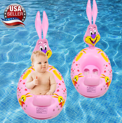 Pink bunny baby toddler kids Swimming inflatable pool float ring seat Toy