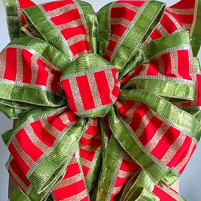 #ad FRONTGATE Christmas Wreath amp; Garland Pre Made Bows Holiday Stripe Set Of 2 NEW
