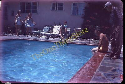 #ad Swimming Pool Americana 1950s 35mm Slide Inground Family Vernacular