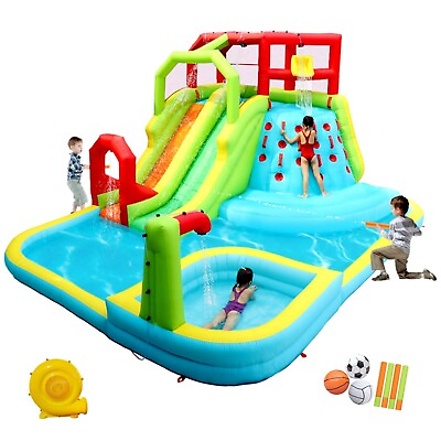 #ad Inflatable Water Slide Park with Splash Pool Climb The Wall 3 Inflatable Spo...