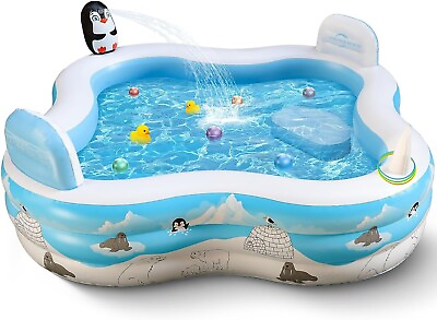 #ad Inflatable Pool with Seats 91quot; x 91quot;x 20quot; Above Ground Backyard Pool Square Fun