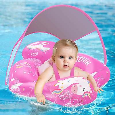 Baby Swimming Pool Floats with Canopy Inflatable Infant Pool Float UPF 50UV Sun