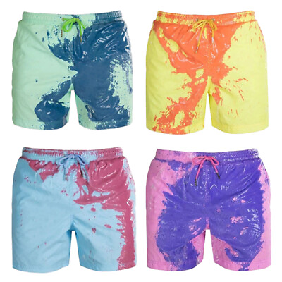 Men#x27;s Swim Shorts Color Changing Swimming Trunks Beach Board Shorts Swimwear