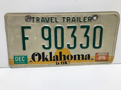 #ad used Oklahoma 1986 Travel Trailer Plate F 90330 FC91 1 T0859