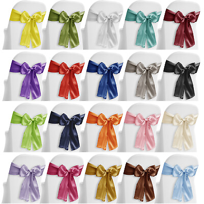 #ad 10 Satin Wedding Chair Cover Bow Sashes Ribbon Tie Back Sash Many Colors