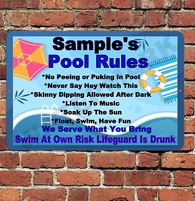 #ad Custom Pool Rules Sign Funny Metal Aluminum 8quot;x12quot; Personalized Name Summer