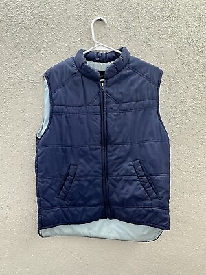 #ad Mens Outerwear from Sears Vest Size Medium Blue Zip Up Puffer Vintage