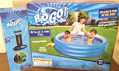 #ad H2OGO Inflatable Pool Age 6 Above Ground Metallic 3 Ring With PUMP