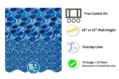 #ad #ad SmartLine 25 Gauge Poseidon Swimming Pool Overlap Liners with Gasket Kit