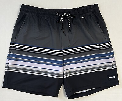 #ad Hurley Phantom Men’s Small Black Striped Board Swim Shorts NWT