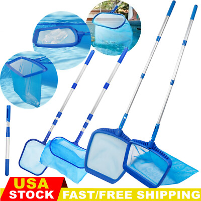 #ad Flat Deep Leaf Net Swimming Pool Skimmer Net Rake Cleaning Mesh Bag with Pole