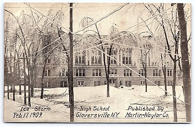 Icestorm High School Gloversville New York NY Winter Ground Building Postcard