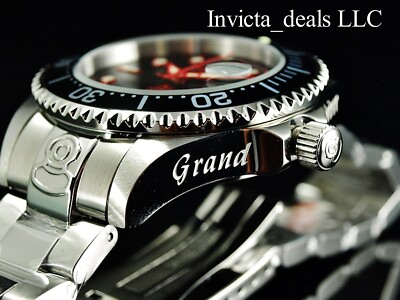 Invicta Men#x27;s 47mm GRAND DIVER Automatic BLACK DIAL Silver Tone SS 300m Watch