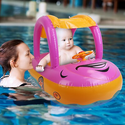 #ad Toddler Pool Float with Canopy Car Shaped Toddler Floats for Pool with Leg Holes
