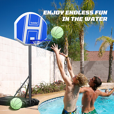 #ad Portable 45#x27;#x27; 59#x27;#x27; Poolside Basketball Hoop w Light 2 Balls Pump Swimming Pool