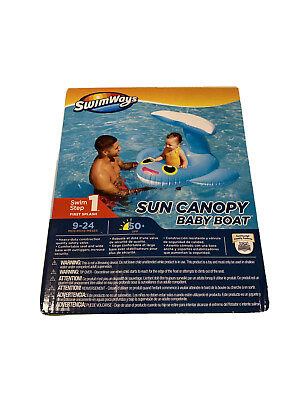 SwimWays Sun Canopy Baby Float Blue Whale 9 24 Months Step 1 Swimming Boat Kids