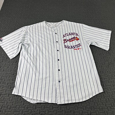 Atlanta Braves Shirt Mens 2XL White Blue Baseball Button Up Majestic Vintage MLB