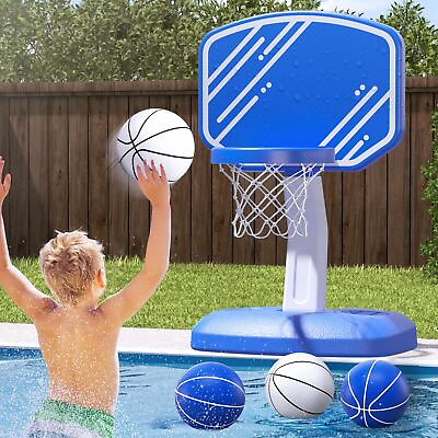 #ad Pool Basketball Hoop Poolside Adjustable Height with 4 Balls 2 Nets Pump Summer