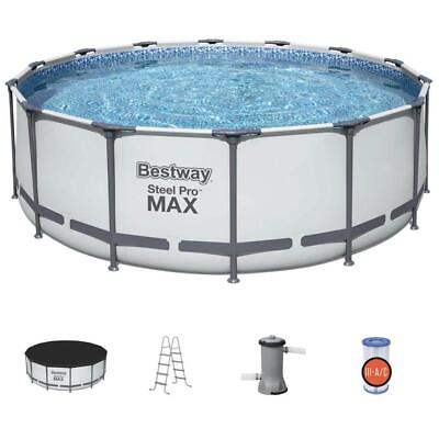 #ad #ad Bestway Above Ground Swimming Metal Frame Pool Set 168quot; Round Steel 48quot;D Grays