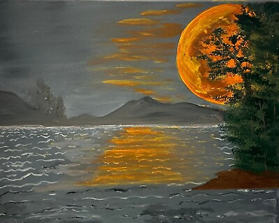 #ad Orange moon above the lake