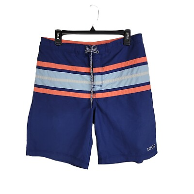 #ad Izod Men#x27;s Medium Blue Orange Colorblock Swim Board Trunks Shorts